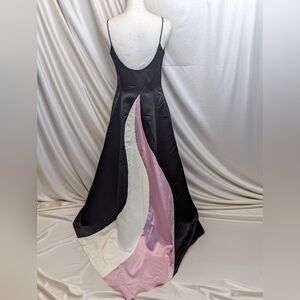 Jessica McClintock Vintage Formal Maxi Dress - Colorblock Inset Train - Art Deco